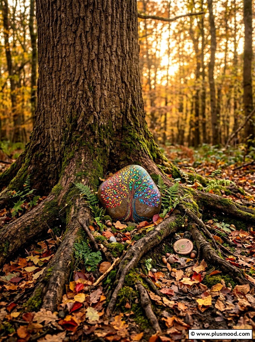 Rainbow tree rock - 25 painted rock ideas with rainbow design