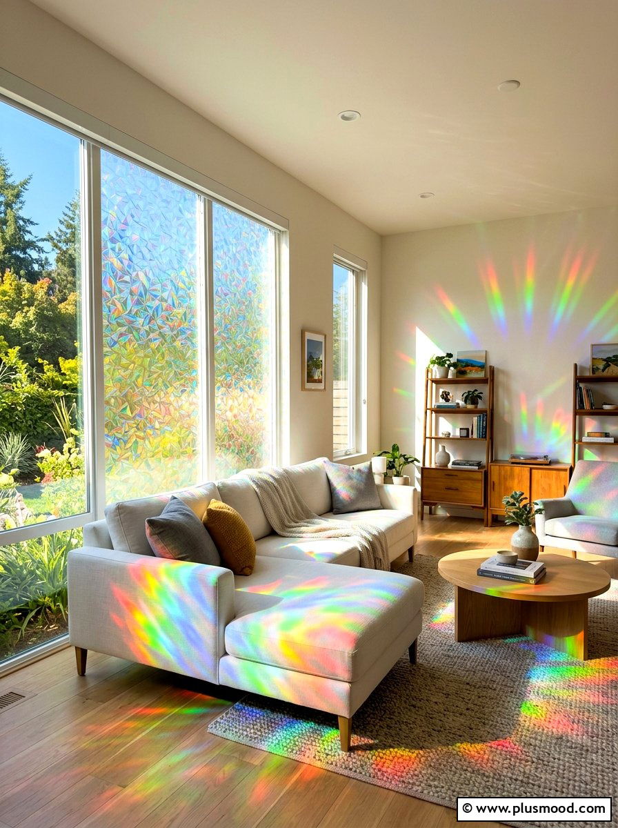 Rainbow window film - 25 summer window decor ideas for living room