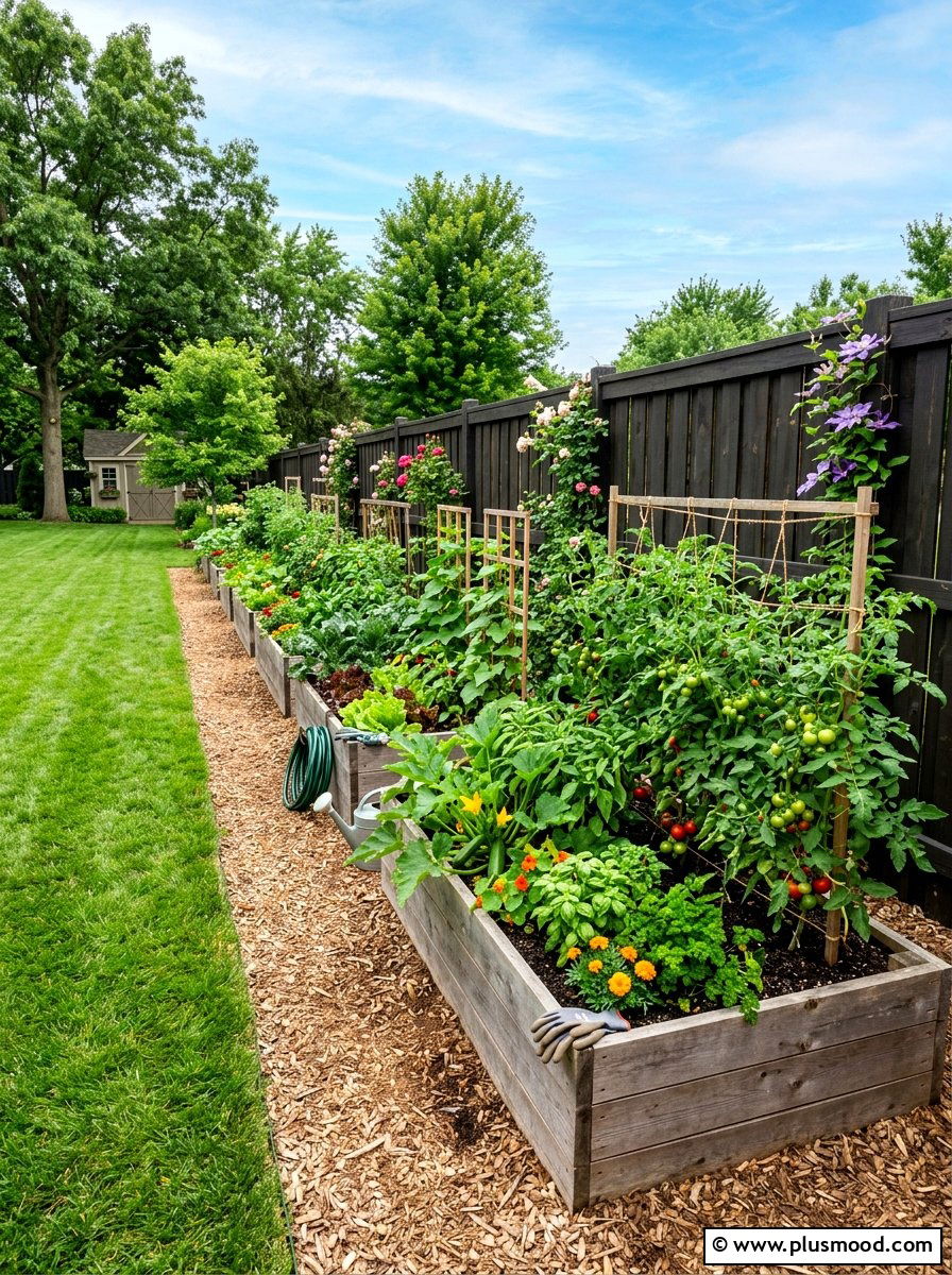 Raised Bed Garden - 25 summer fence line landscaping ideas