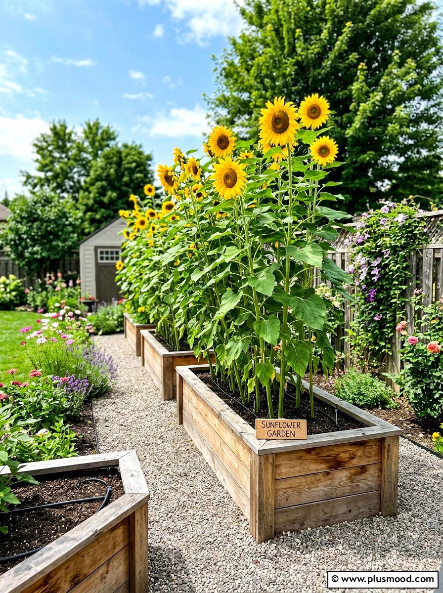 Raised Bed Sunflowers - 25 summer sunflower garden ideas