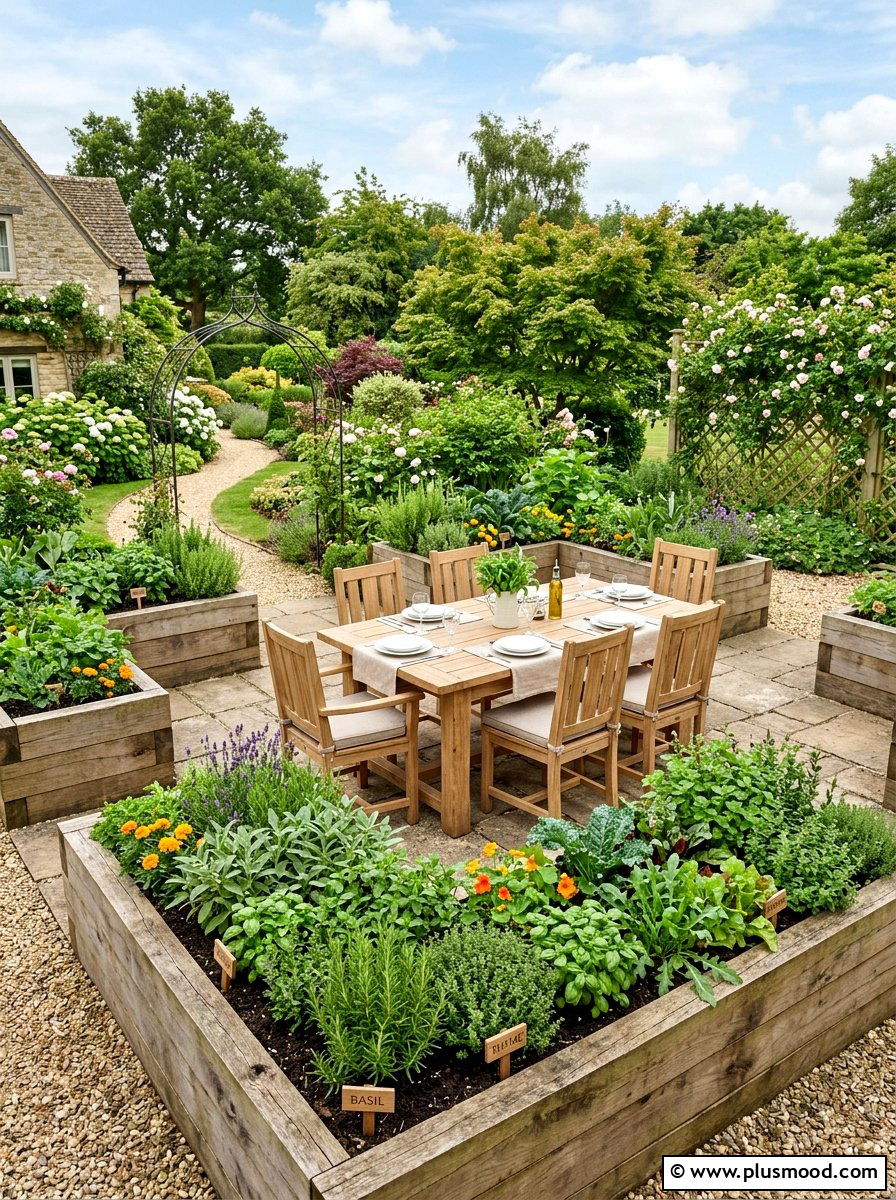 Raised Garden Bed Dining - 25 small backyard ideas with dining area