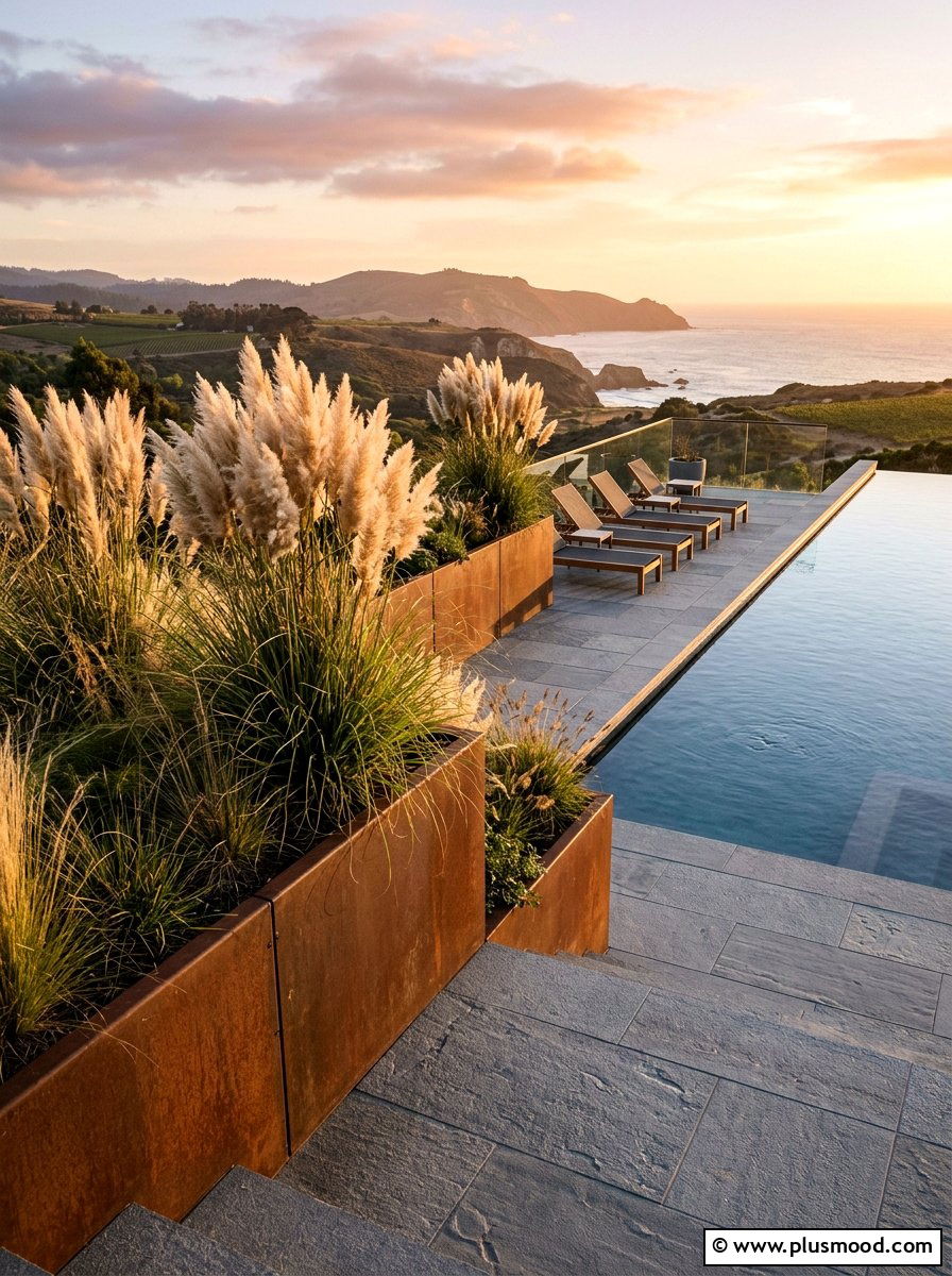 Raised Planter Boxes With Grasses - 25 pool landscaping ideas for privacy