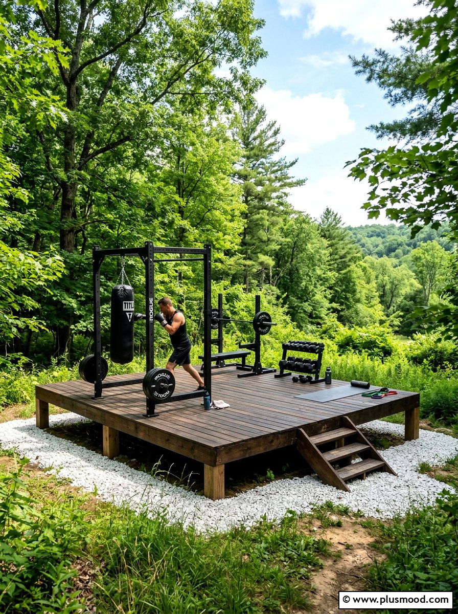 Raised Platform Fitness Zone - 25 small backyard ideas with outdoor gym