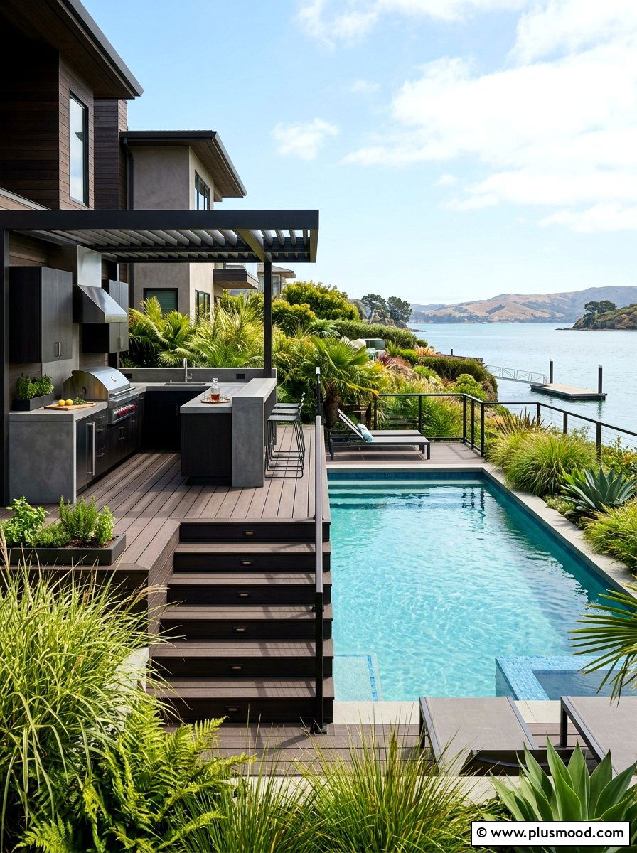 Raised Pool Deck Kitchen - 25 pool landscaping ideas with outdoor kitchen