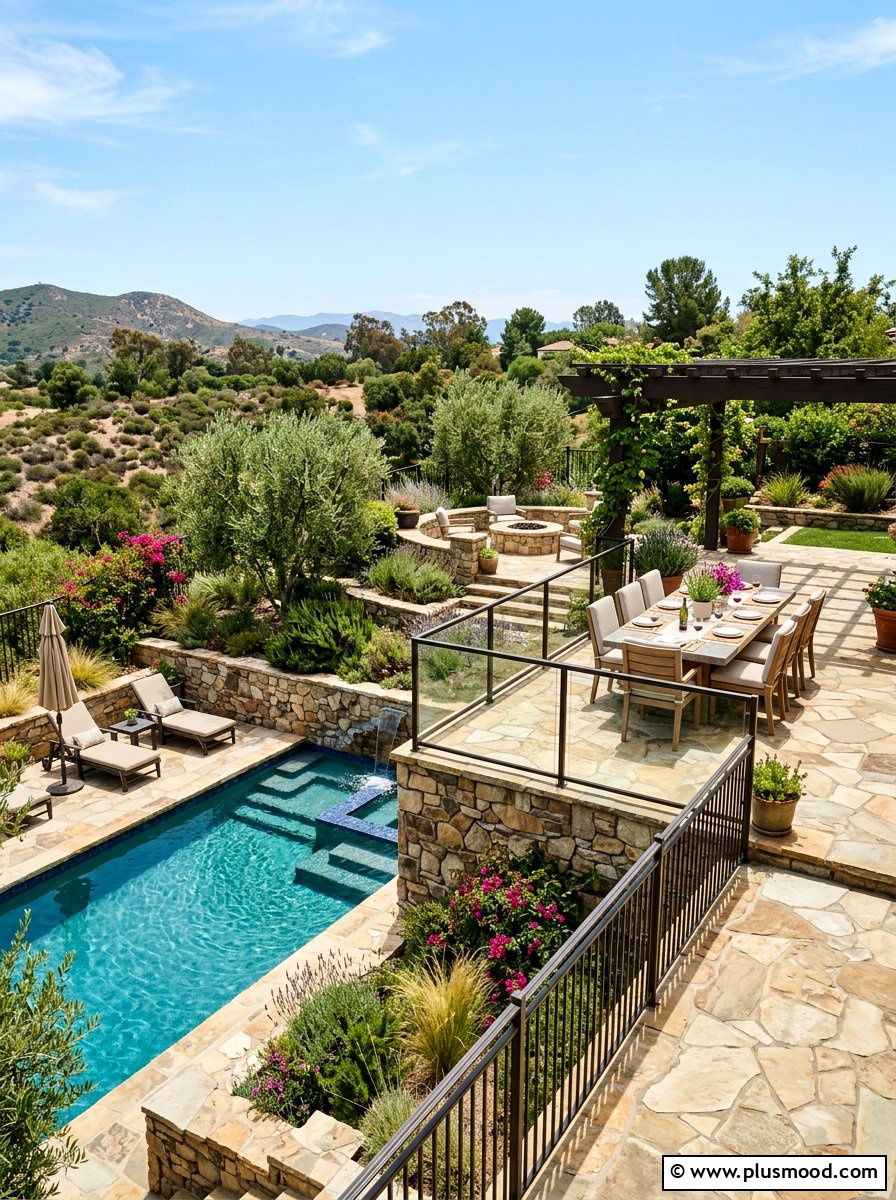 Raised Pool Deck With Flagstone Finish - 25 pool landscaping ideas with flagstone