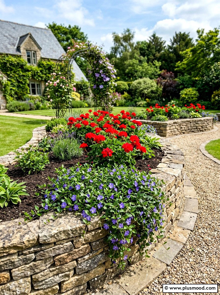 Raised Stone Garden Bed - 25 summer flower bed ideas for front yard
