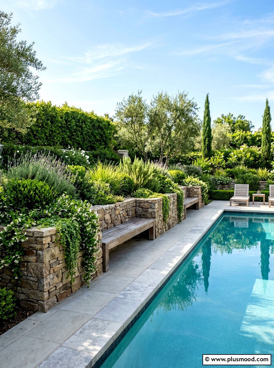 Raised Stone Planter Boxes - 25 pool landscaping ideas for rectangular pools