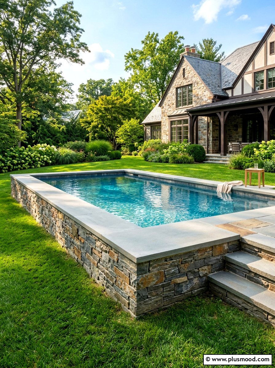 Raised Stone Pool - 25 summer small pool backyard ideas