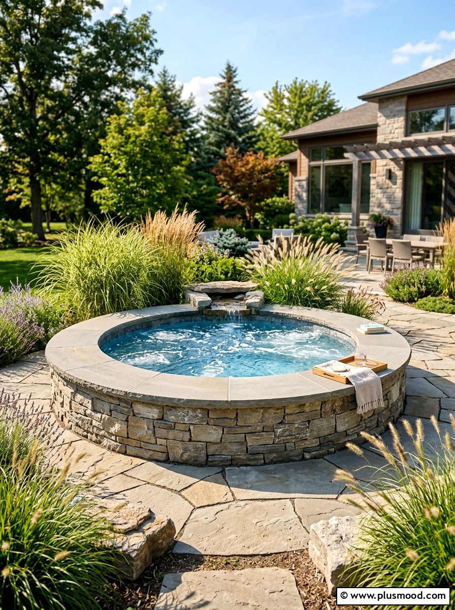 Raised Stone Spa - 25 pool landscaping ideas for hot tubs