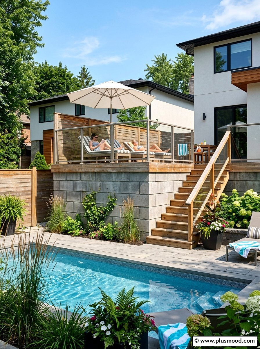 Raised Sun Deck Retaining Wall - 25 pool landscaping ideas with retaining wall