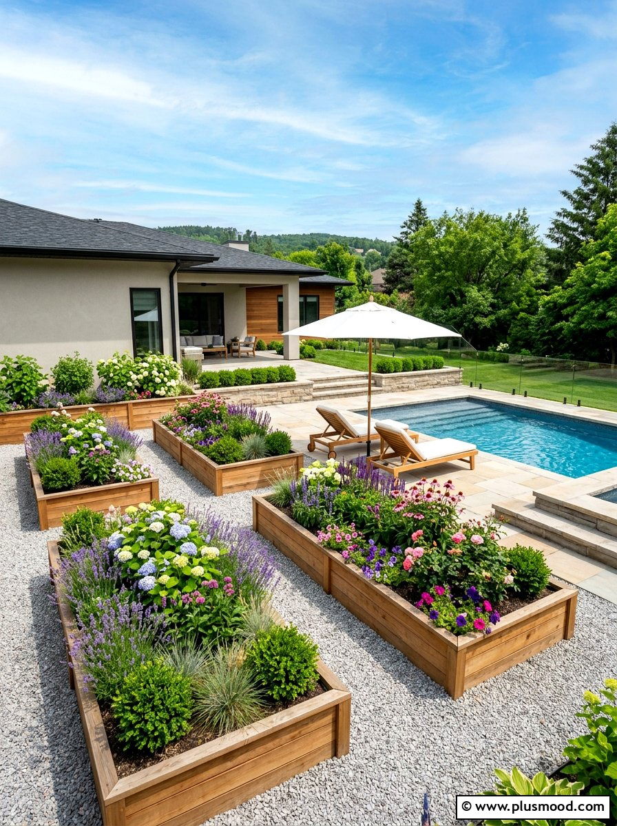 Raised garden bed pool gravel - 25 pool landscaping ideas with gravel
