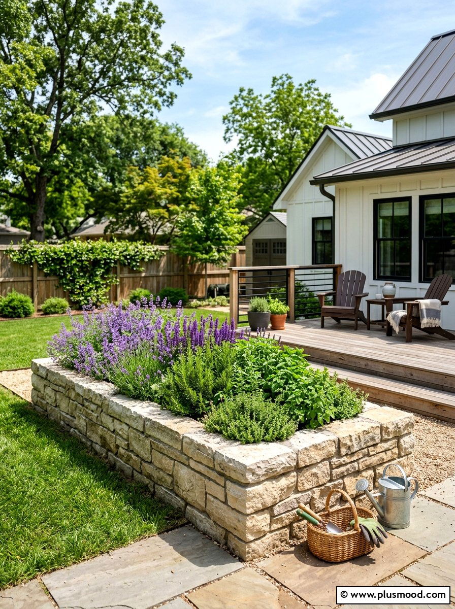 Raised garden bed with stone - 25 small backyard ideas with stone wall