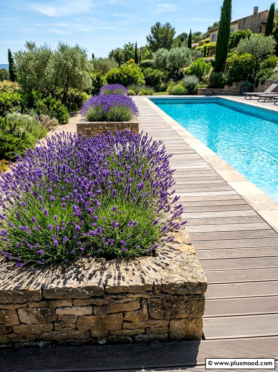 Raised lavender planters - 25 pool landscaping ideas with lavender