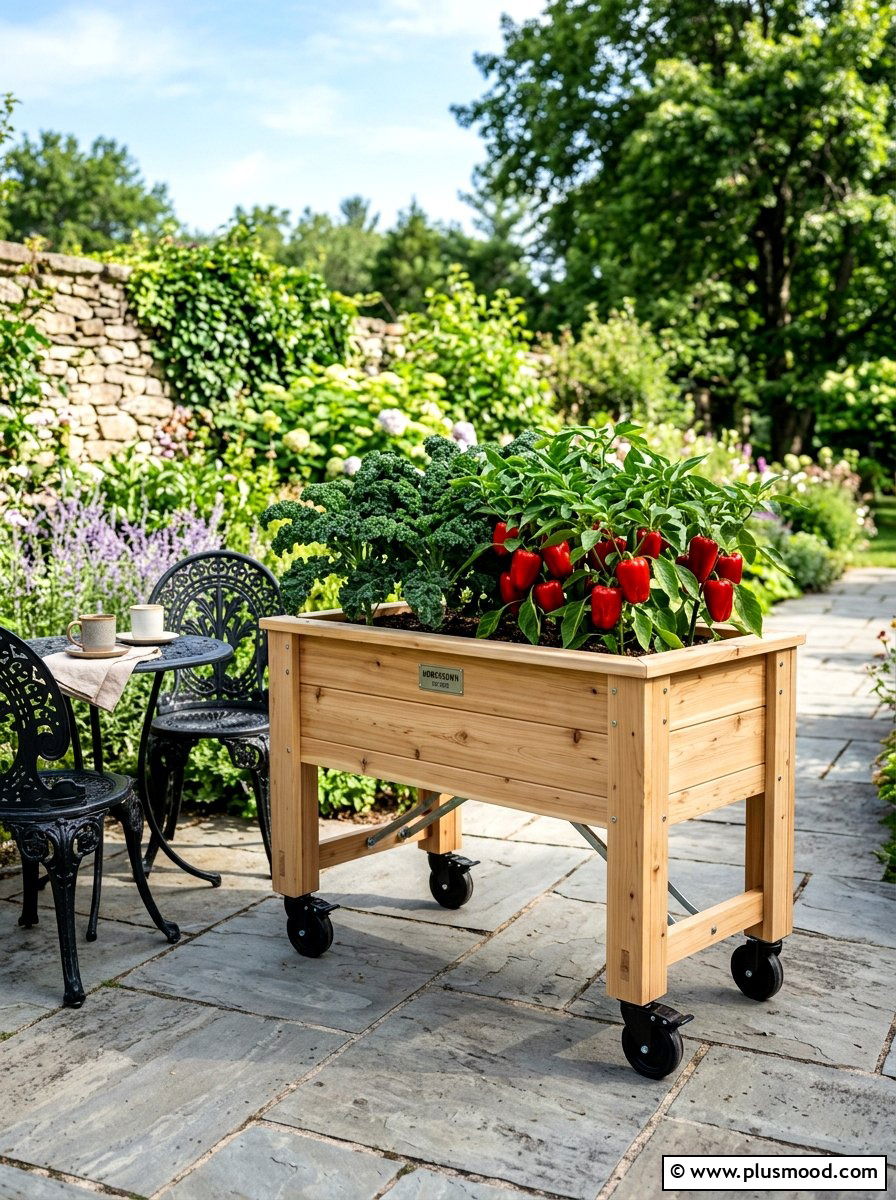 Raised planter box on wheels - 25 small backyard ideas with container garden