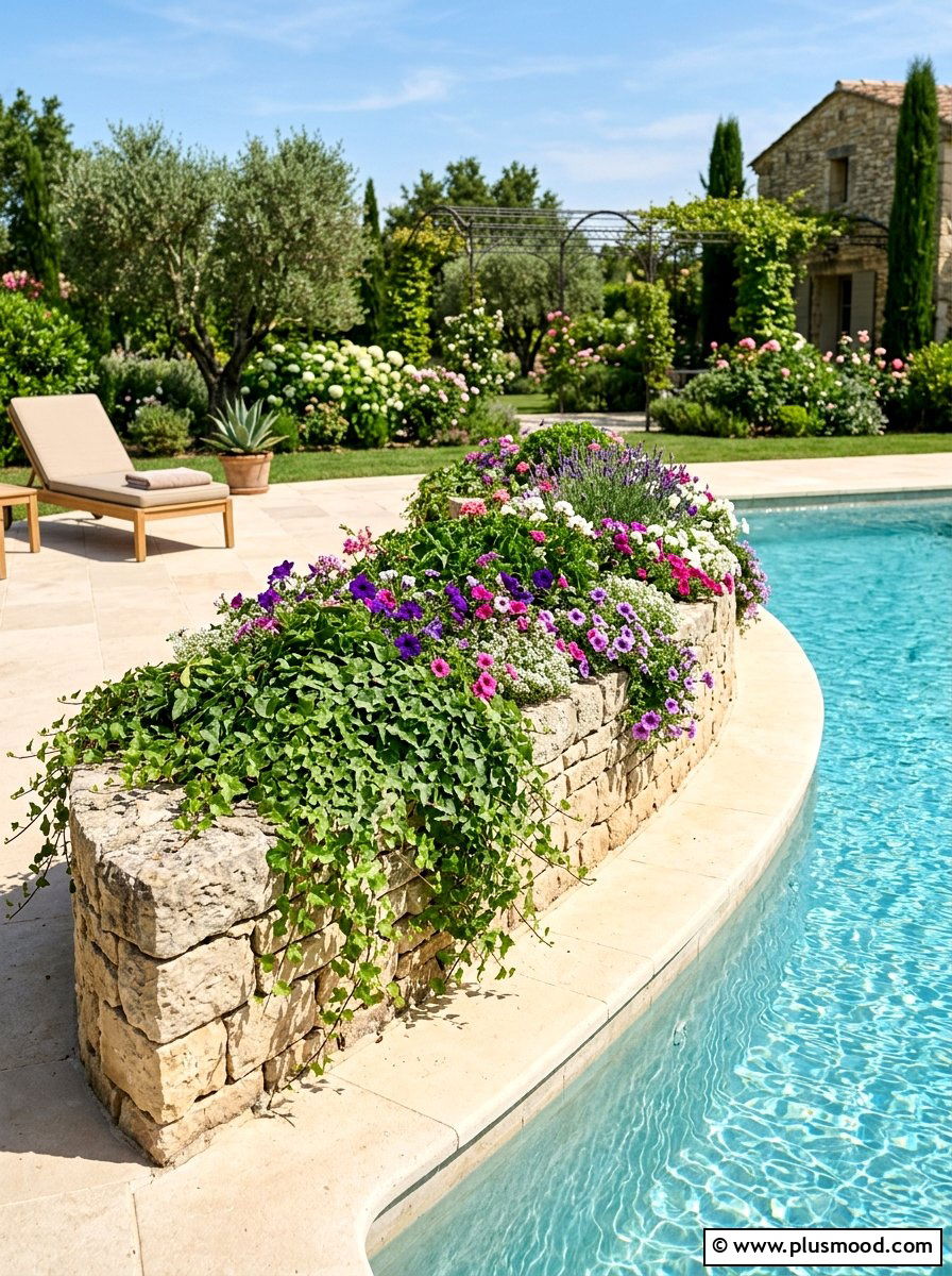 Raised planter pool edge - 25 pool landscaping ideas with curved edges