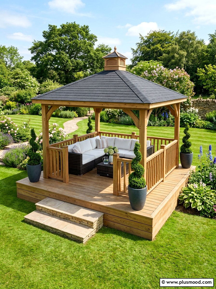 Raised platform gazebo - 25 small backyard ideas with gazebo