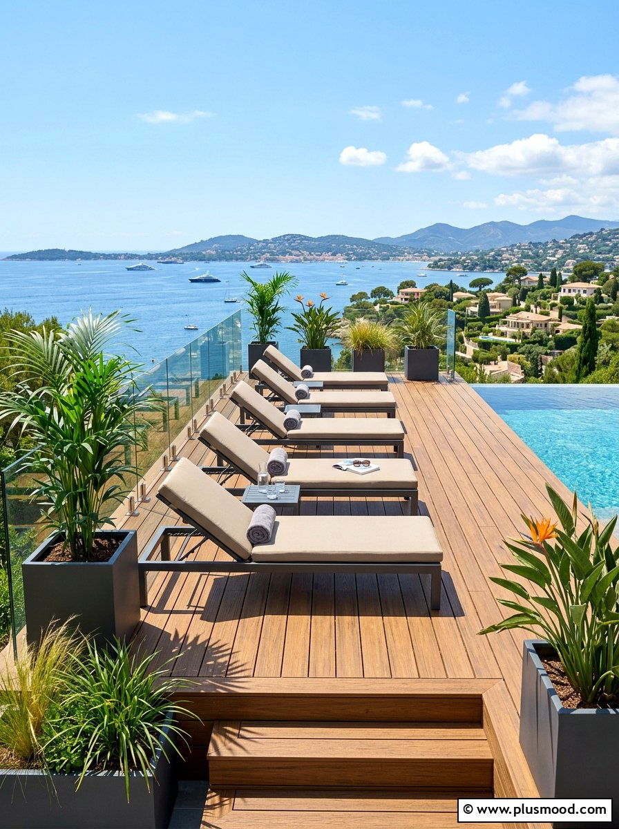 Raised pool deck lounge chairs - 25 pool landscaping ideas with outdoor seating