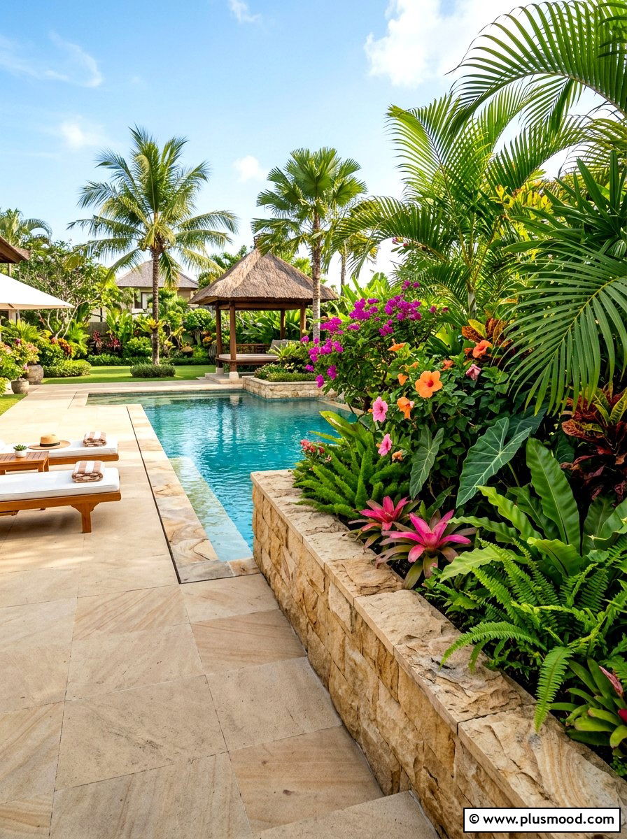 Raised sandstone planter box - 25 pool landscaping ideas with sandstone