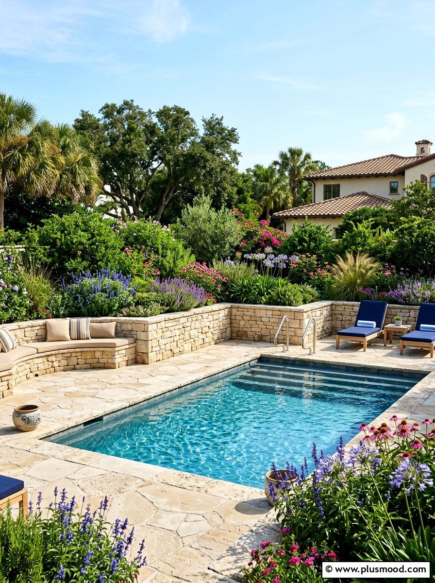 Raised stone garden beds - 25 pool landscaping ideas for saltwater pools