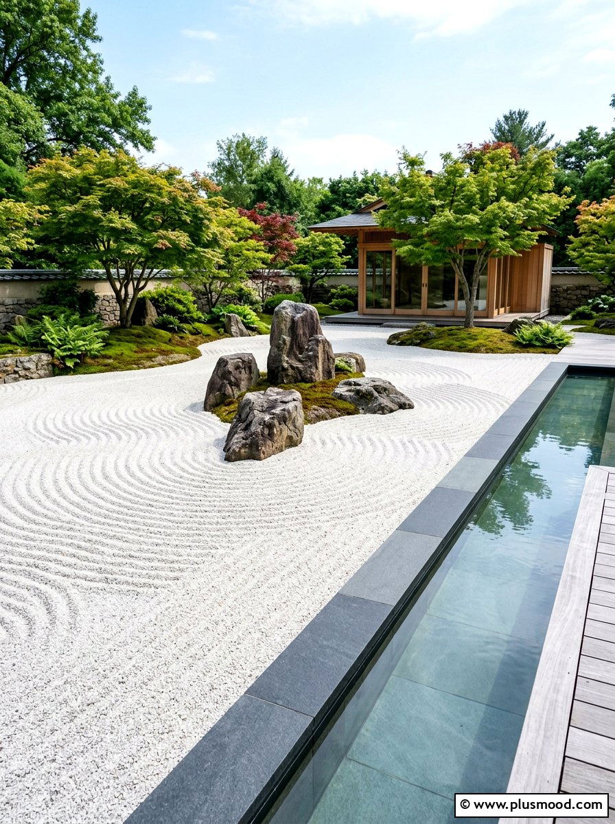 Raked Sand Zen Pool Garden - 25 pool landscaping ideas with Japanese style