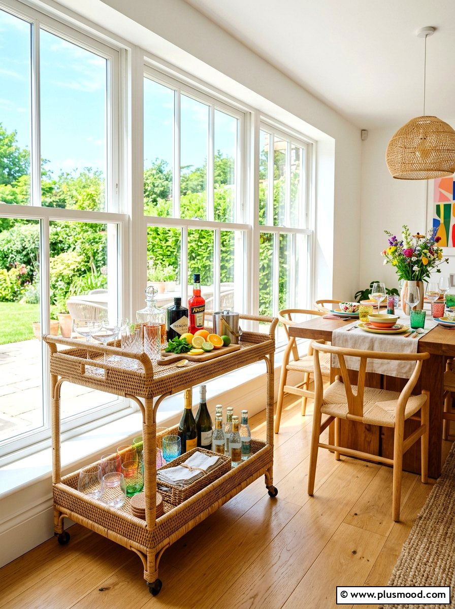 Rattan Bar Cart Trolley - 25 summer rattan decor ideas