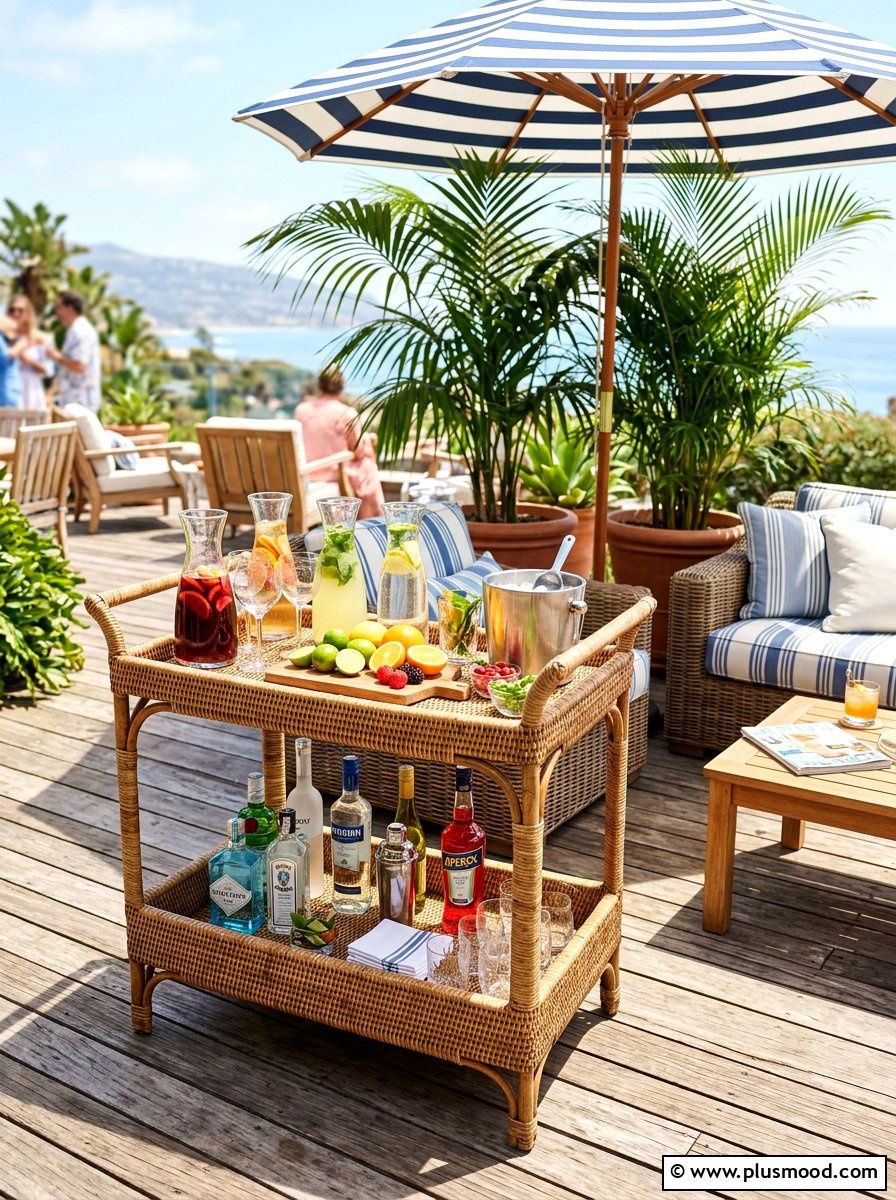 Rattan Bar Cart - 25 summer boho outdoor party ideas