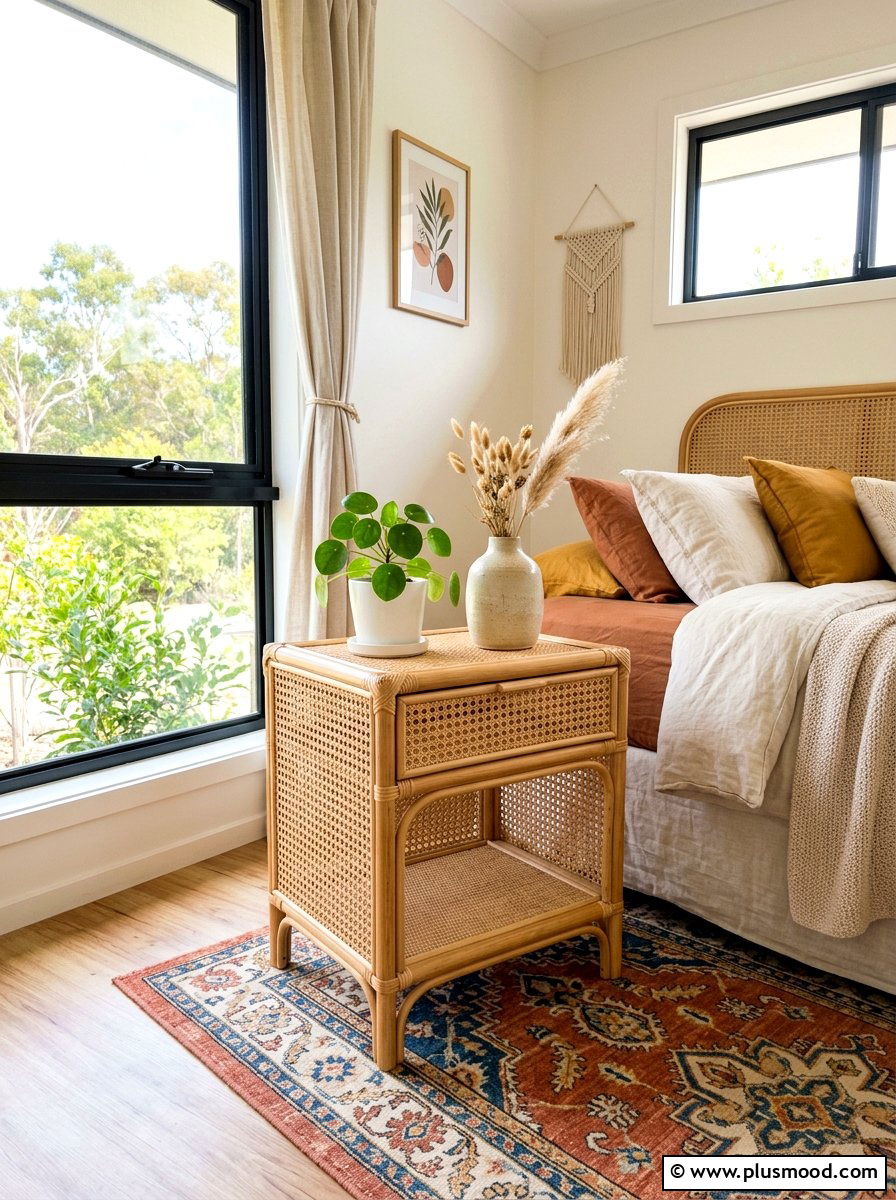 Rattan Bedside Table - 25 summer nightstand decor ideas