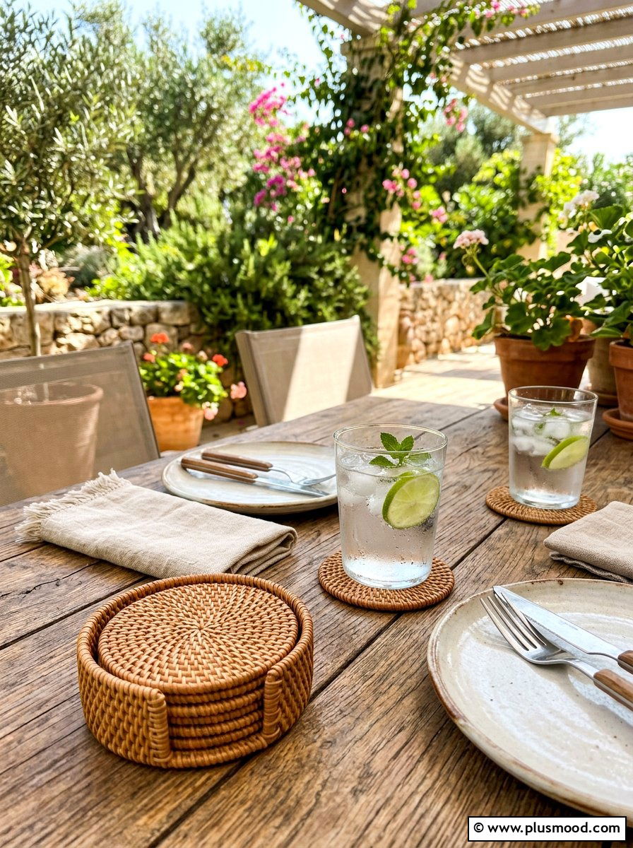 Rattan Coaster Set Round - 25 summer rattan decor ideas