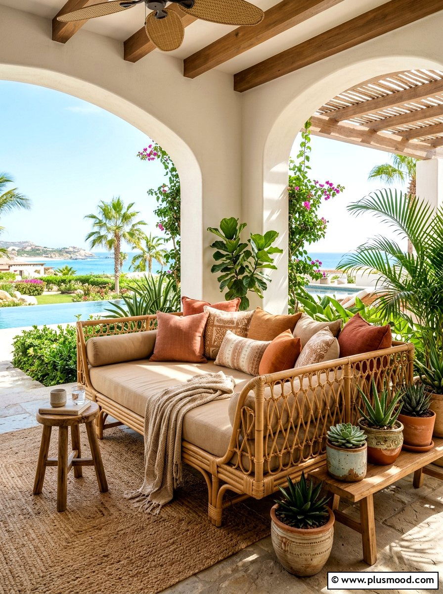 Rattan Daybed Balcony Reading Nook - 25 summer balcony reading corner ideas