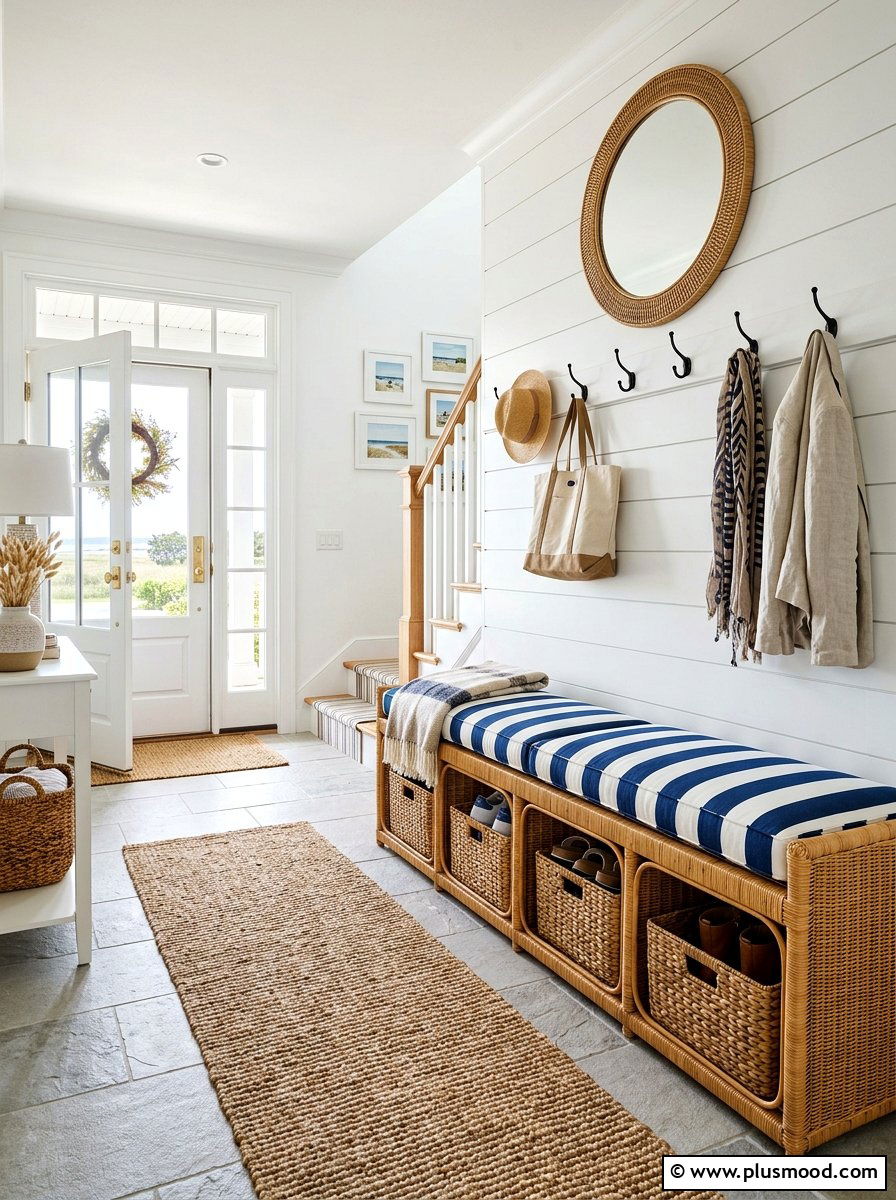 Rattan Entryway Bench Seat - 25 summer rattan decor ideas