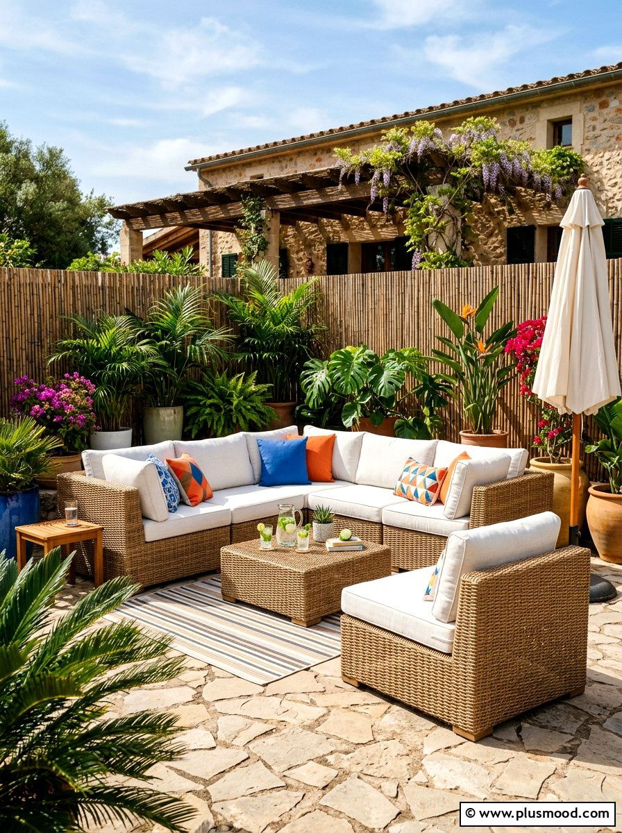 Rattan Furniture Set - 25 summer boho patio decor ideas