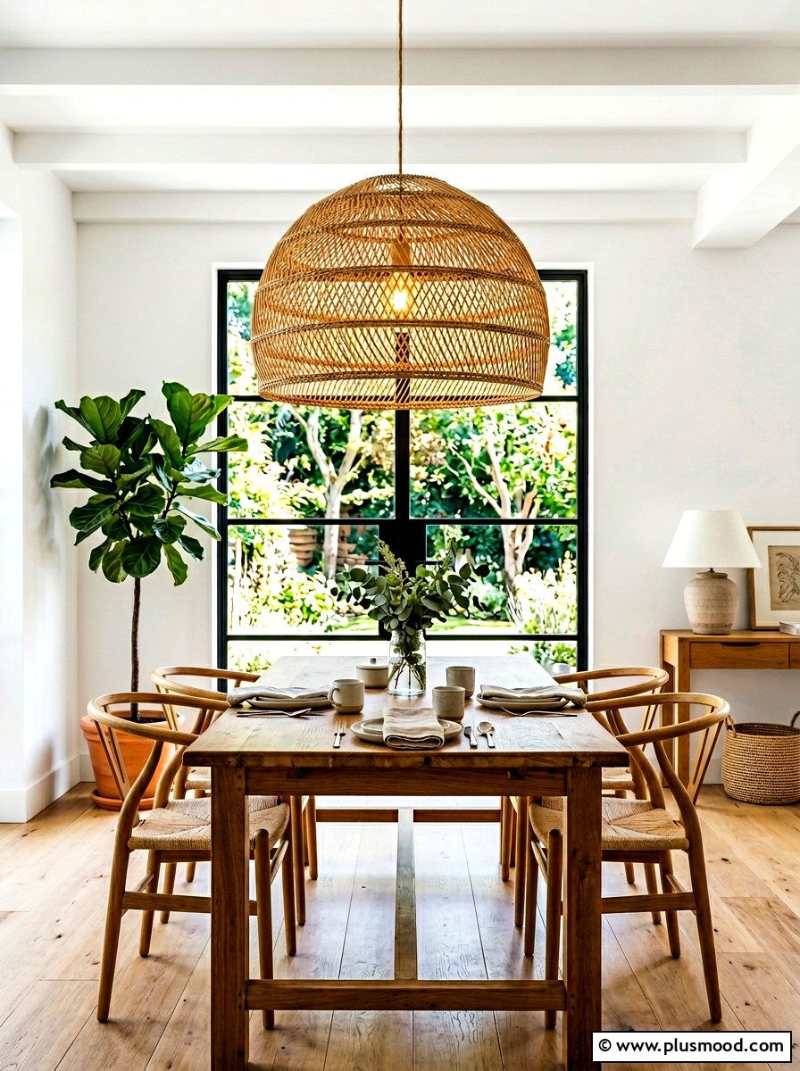 Rattan Hanging Pendant Light - 25 summer rustic decor ideas