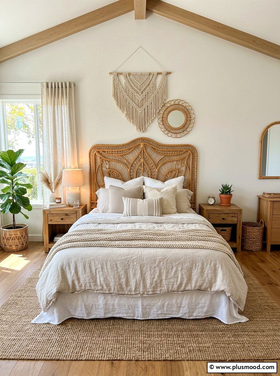 Rattan Headboard - 25 summer beachy bedroom ideas