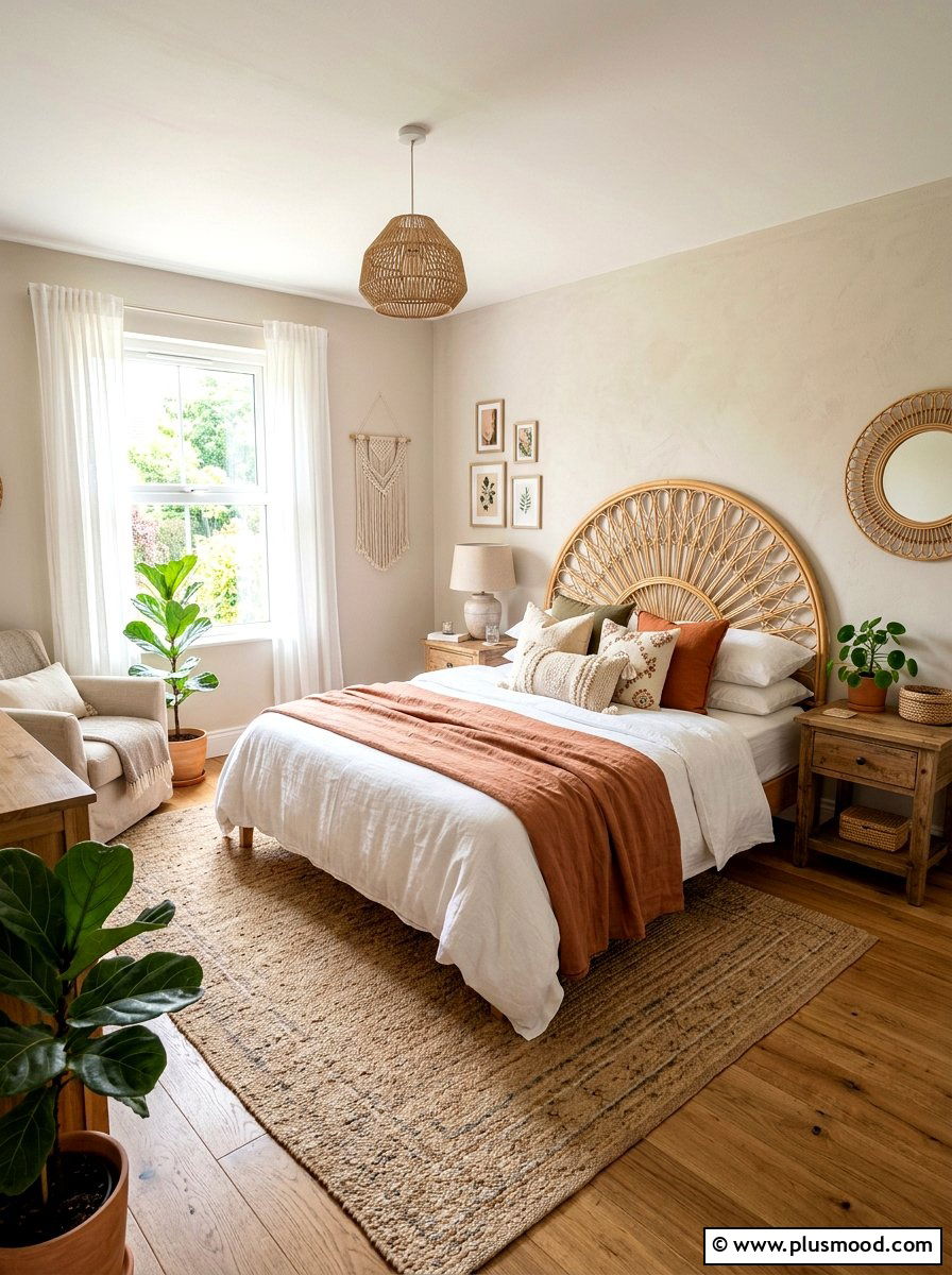 Rattan Headboard Decor - 25 elegant summer bedroom ideas