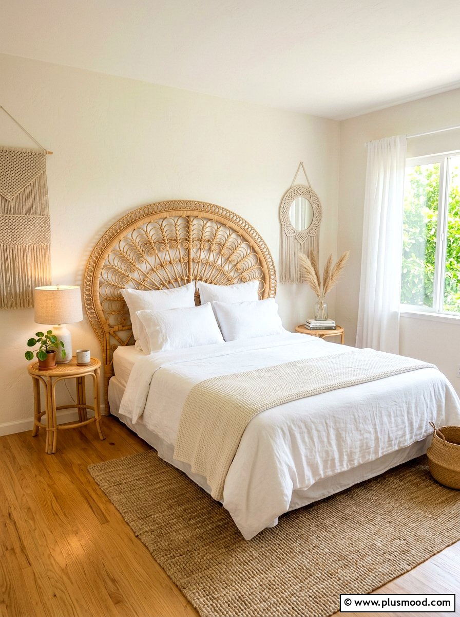 Rattan Headboard Style - 25 light and airy summer bedroom ideas