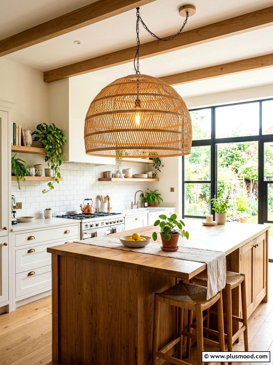 Rattan Kitchen Pendant Light - 25 summer kitchen decor ideas on a budget