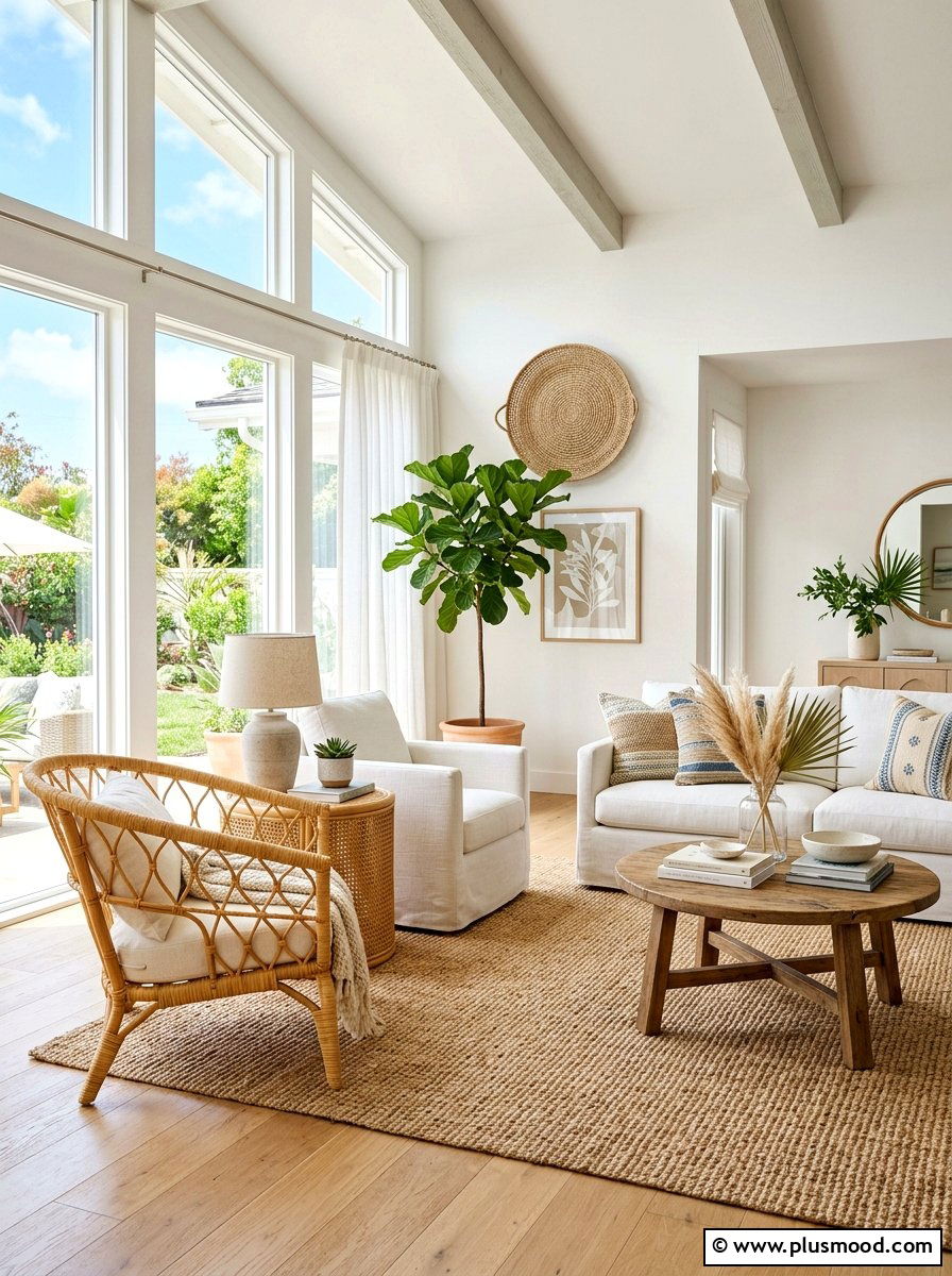 Rattan Living Room - 25 summer decor ideas for white living room