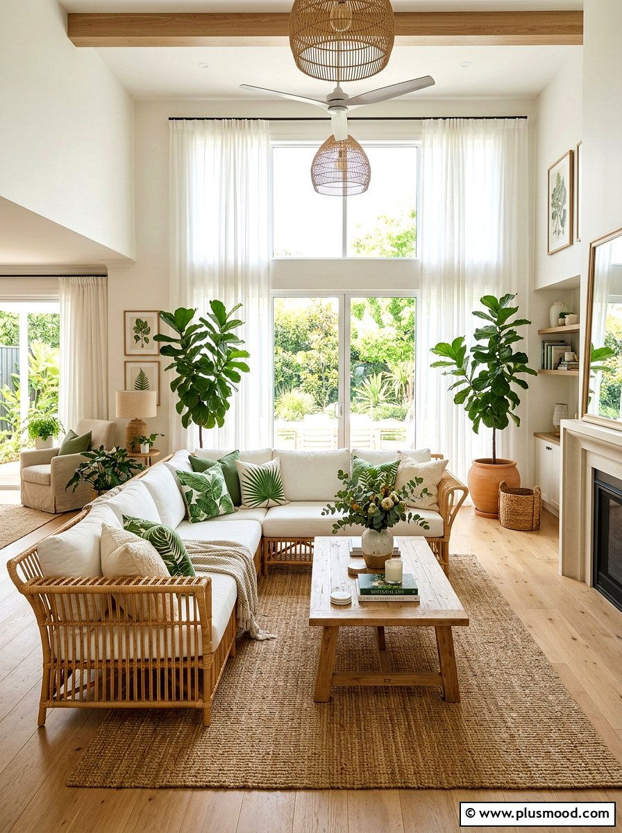 Rattan Living Room - 25 summer natural texture decor ideas
