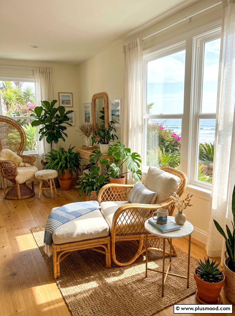 Rattan Lounge Chair - 25 summer neutral decor ideas