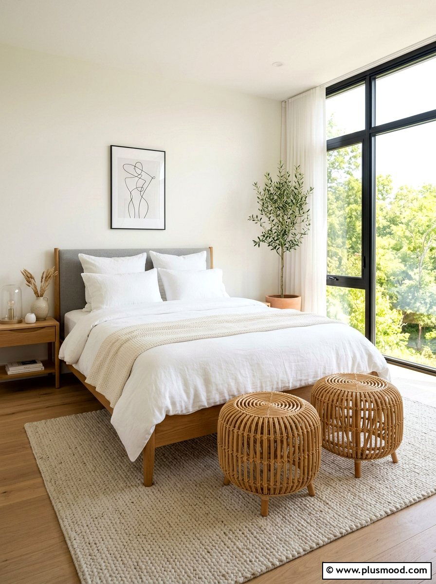 Rattan Ottoman - 25 summer decor ideas with rattan