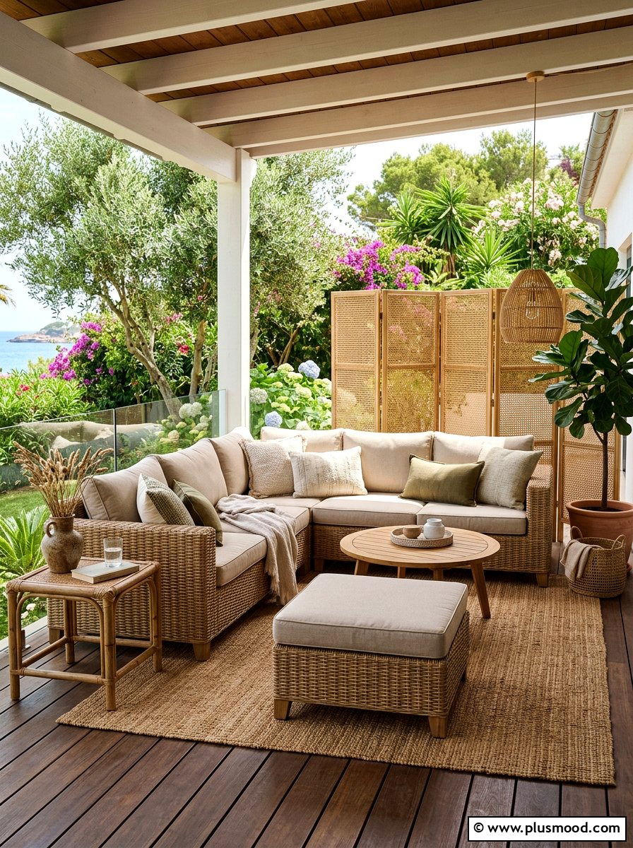 Rattan Outdoor Seating Area - 25 summer coastal front porch ideas