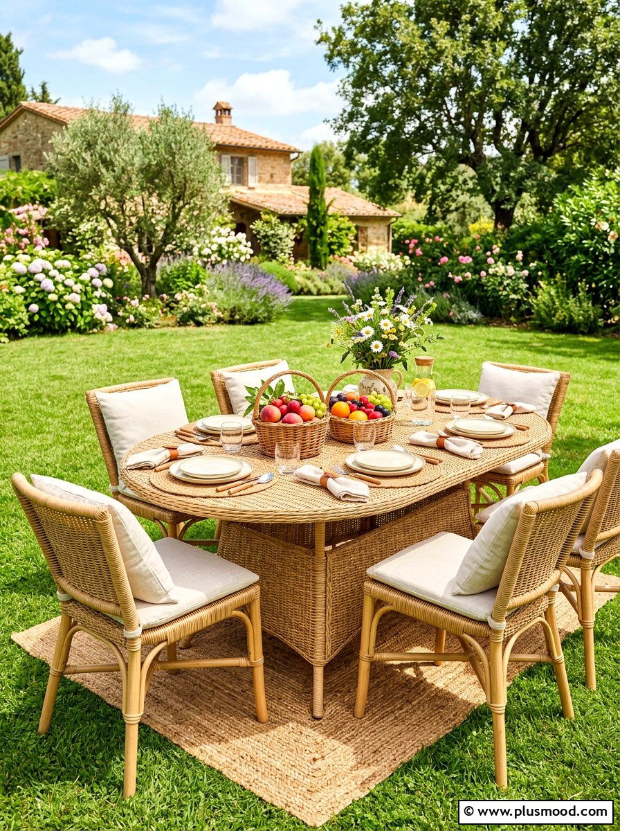 Rattan Outdoor Setting - 25 summer tablescape ideas for outdoor dining