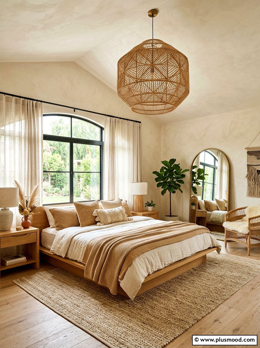 Rattan Pendant Light - 25 summer room refresh ideas for bedroom
