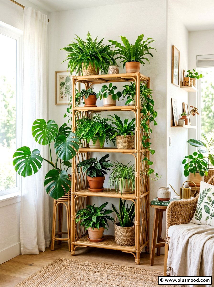 Rattan Plant Stand - 25 summer decor ideas with rattan