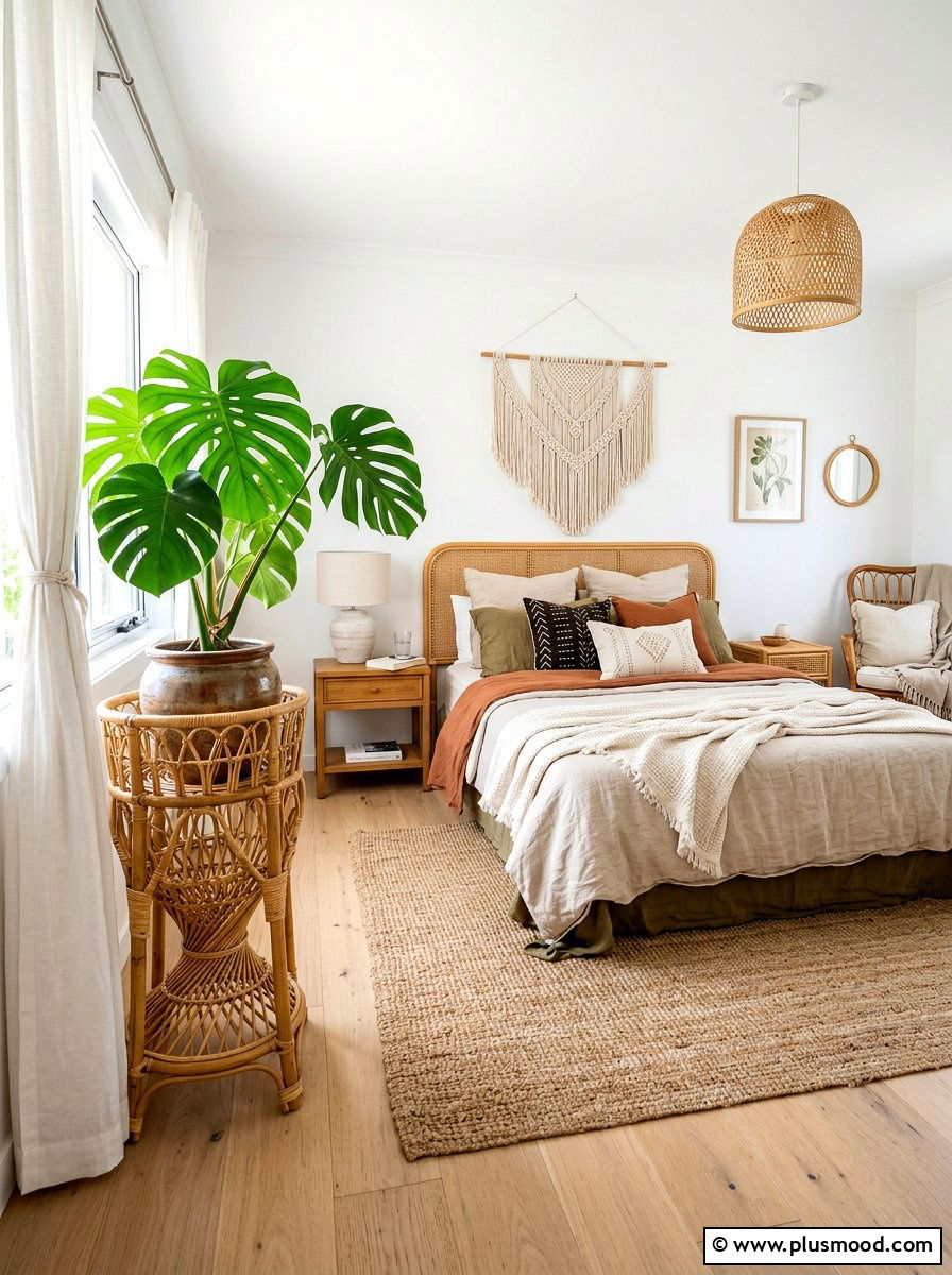 Rattan Plant Stand - 25 summer boho planter ideas