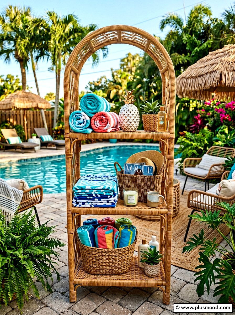 Rattan Shelf Unit For Pool Area - 25 summer towel station ideas for pool area