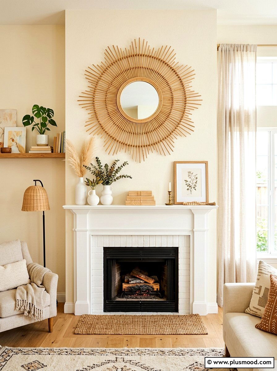 Rattan Sunburst Mirror - 25 summer decor ideas with rattan