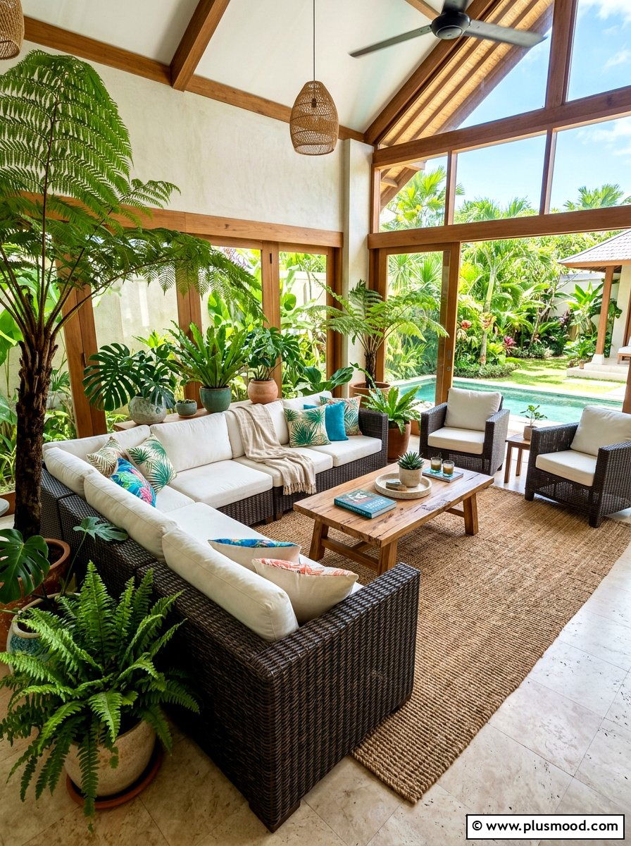 Rattan Tropical Lounge - 25 summer tropical patio ideas