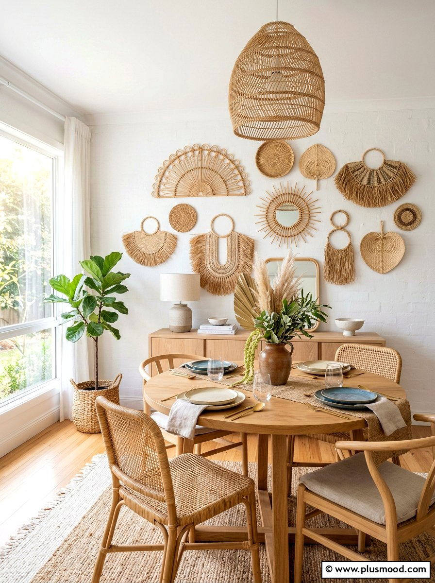 Rattan Wall Hangings - 25 summer dining room wall decor ideas