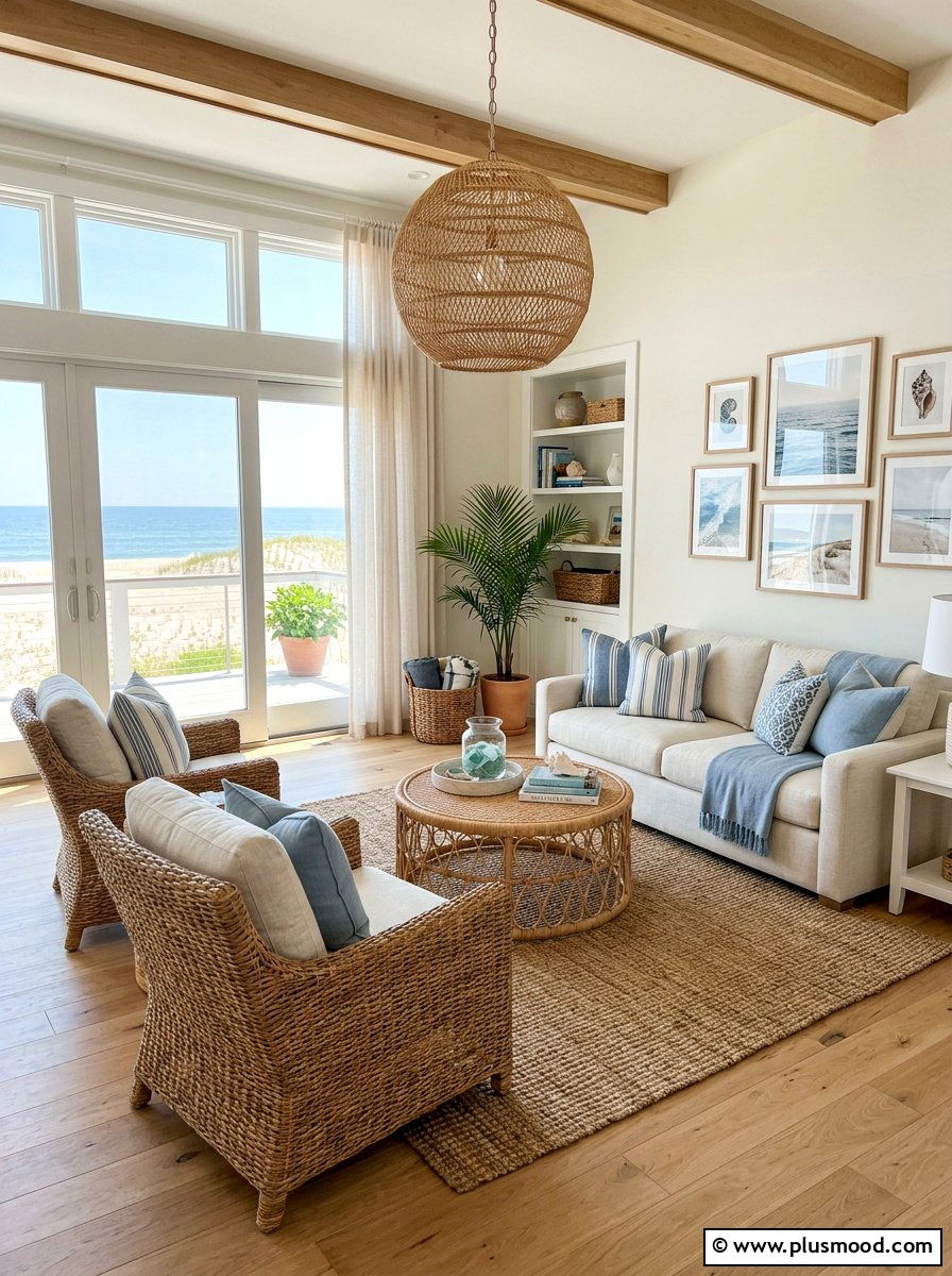 Rattan and wicker coastal living room - 25 summer coastal living room ideas